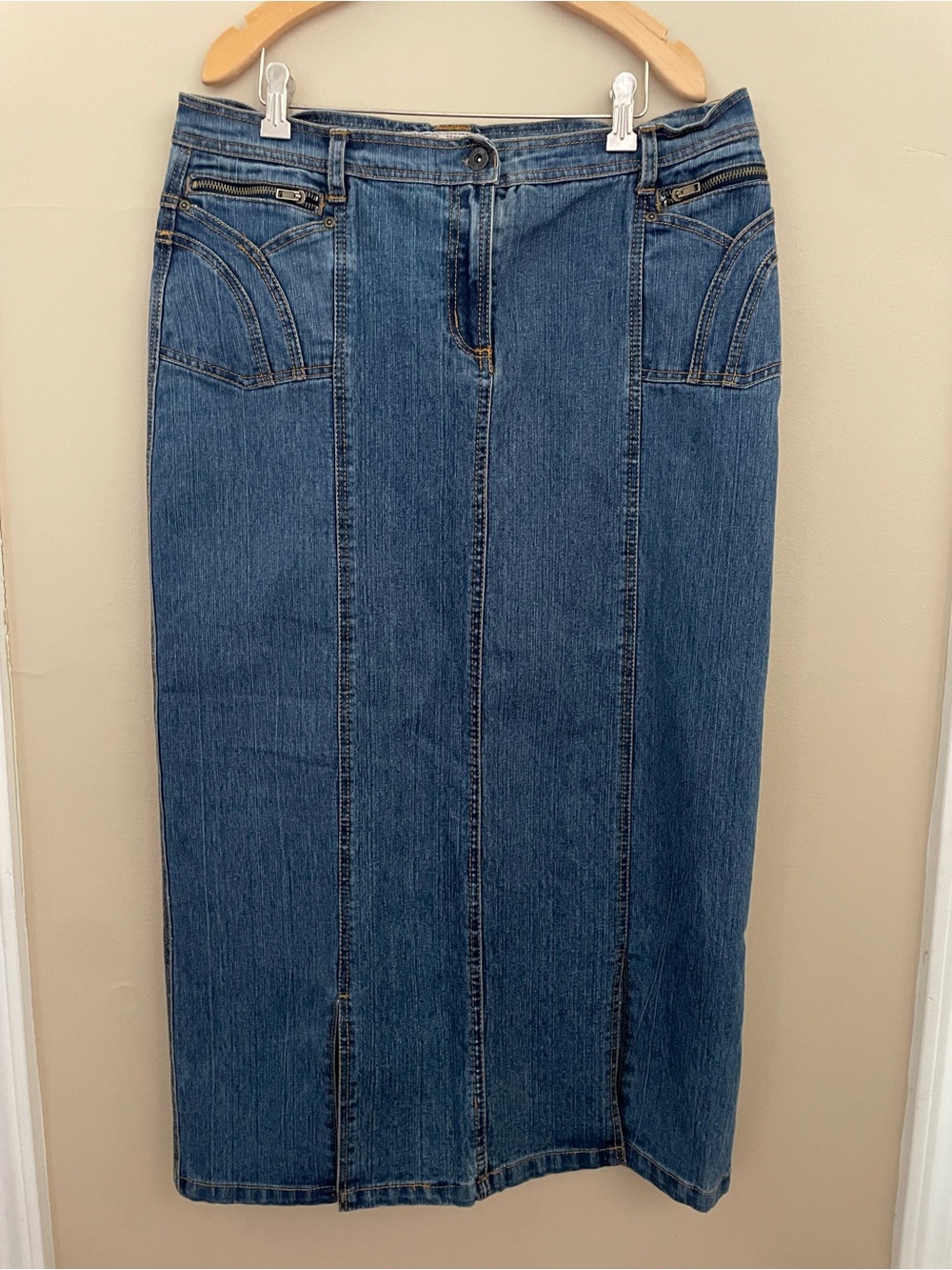 NoFuze Y2K Vintage Denim Maxi Skirt Utility Pockets XL 16/18